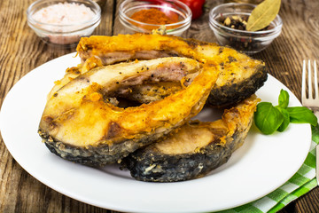 Fried white fish steaks