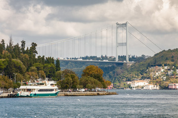 Sunny view from pleasure boat to Bosphorus, Istanbul, Turkey.