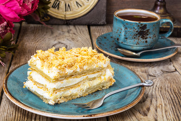 Napoleon cake on the plate stylish