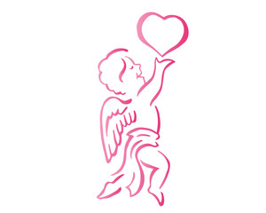 Romantic Pink Cupid Valentine Silhouette Symbol