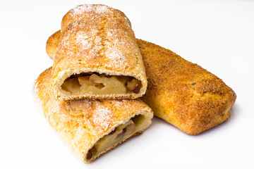 Apple strudel with cottage cheese and raisins
