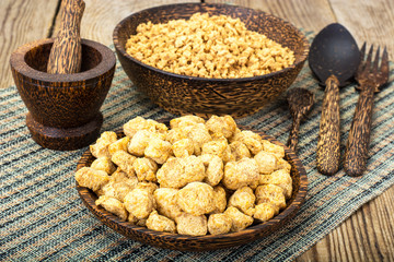 Textured vegetable protein, soy meat for a vegetarian diet
