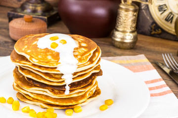 Tasty Pancakes Stack with Sweet Corn
