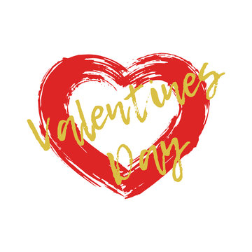 Drawing red heart painted brush strokes with an text. Symbol love. Valentine's Day, element design cards, congratulations, recognition. Vector grunge style. Isolated on white background.