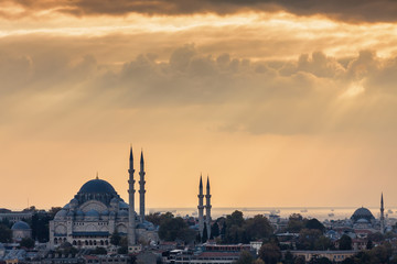 Fototapeta na wymiar Sunset view from Galata tower to Golden Horn, Istanbul, Turkey.