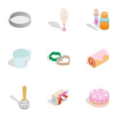 Baking elements icons, isometric 3d style