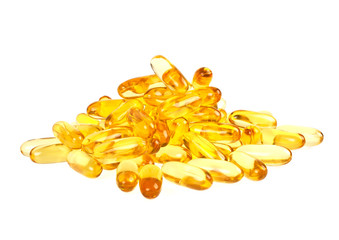 Omega 3 capsules from Fish Oil on white background