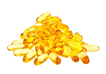 Omega 3 capsules from Fish Oil on white background