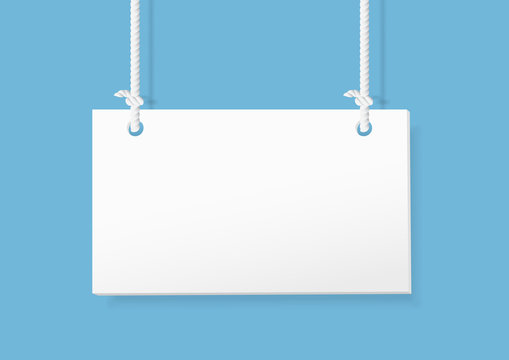 Blank hanging sign on blue background. vector