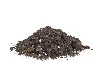 Pile heap of soil humus isolated on white background