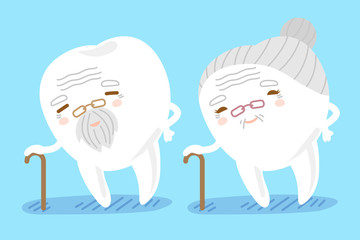 cartoon old tooth use crutch