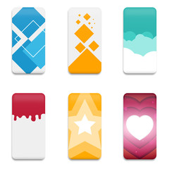 Collection graphics covers for mobile phone. Template case or sticker for technology device. Mockup for branding, advertising, business and corporate identity. Vector illustration