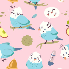 vector cartoon budgie parrot set
