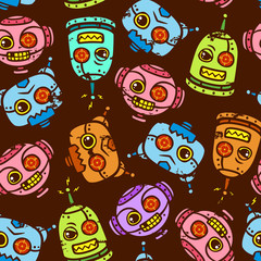 vector angry robot head seamless pattern