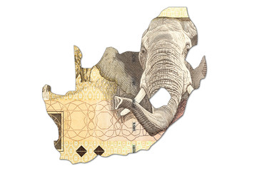 Fototapeta premium 20 south african rand bank note in shape of south africa