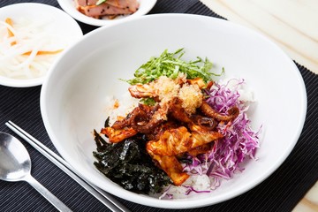 webfoot octopus bibimbap. jukkumi bibimbap