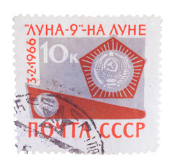 USSR - CIRCA 1966: Postcard printed in the  shows Luna - 9, 