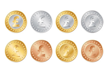 vector gold, silver and bronze pound coins