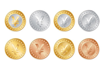 vector gold, silver and bronze yen coins