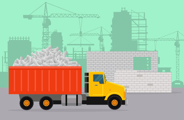 Trucking on Construction Flat Vector Concept