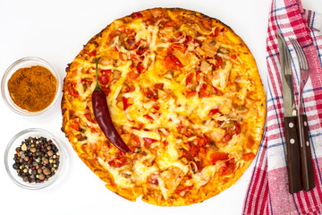 Fast food - pizza with ham, cheese and paprika