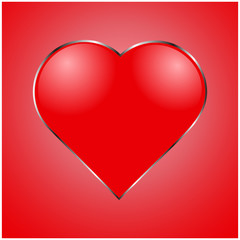 Red volume heart with a metal contour on a red background. Vector Illustration for Valentine's day
