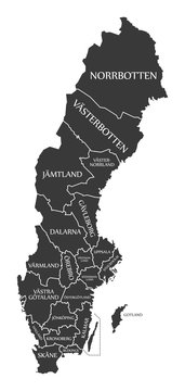 Sweden Map labelled black illustration