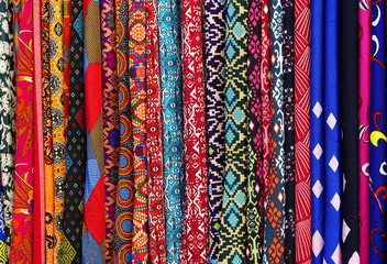 Textiles for sale in a market of Kuala Lumpur, Malaysia, Asia
