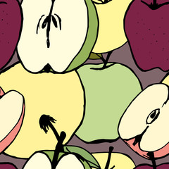Seamless pattern with apples of different varieties
