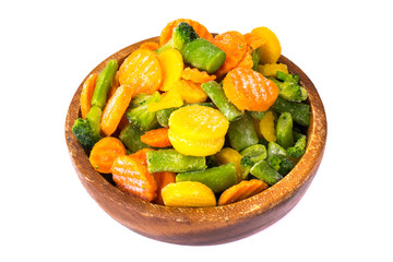 Frozen vegetables mix on a white background