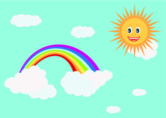 cerulean sky with a rainbow in the clouds and sunshine