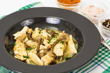 Meat stew with pickled mushrooms