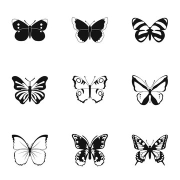 Insects butterflies icons set, simple style