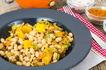 White beans stewed with meat and vegetables