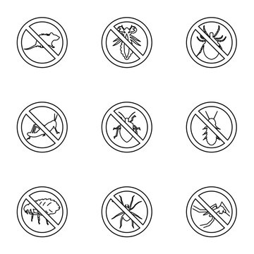 Signs of insects icons set, outline style