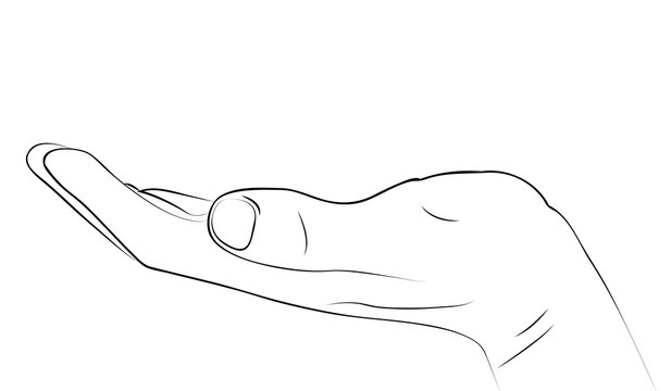 disegno mano aperta che tiene qualcosa nel palmo con linee nere