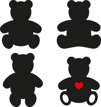 Simple silhouettes of Teddy Bear. Vector illustration on white background