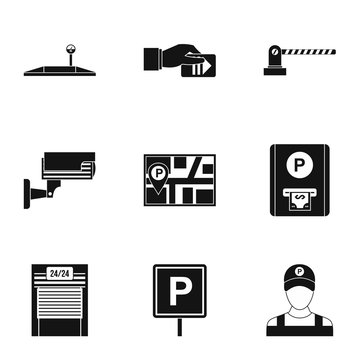 Parking station icons set, simple style