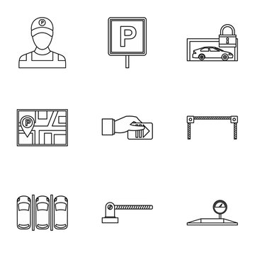 Valet parking icons set, outline style