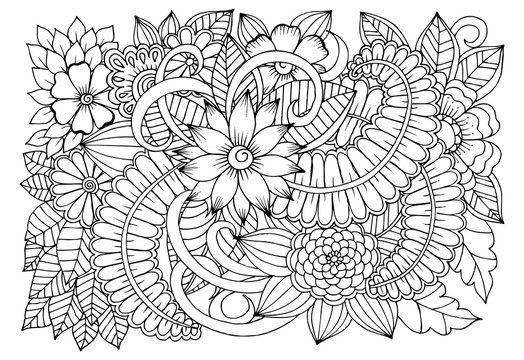 Black and white flower pattern for adult coloring book.