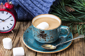White marshmallow and coffee with milk