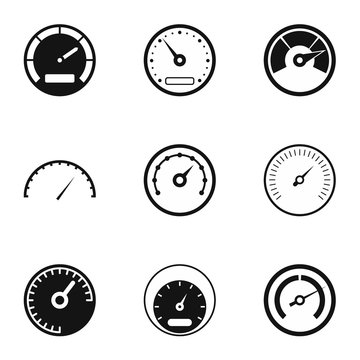 Speedometer for transport icons set, simple style