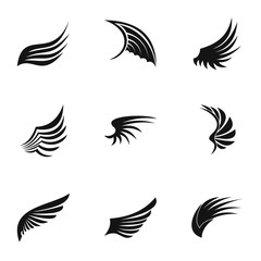 Fototapeta premium Different wings icons set, simple style
