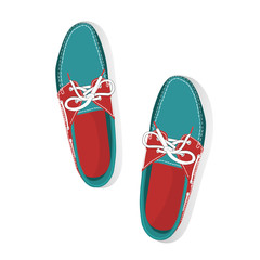 pair of male boat shoes with laces, vector, illustration