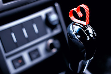 manual gearbox in the car with heart