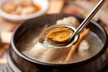 abalone chicken soup.  jeonbok samgyetang