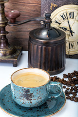Espresso in vintage blue cup