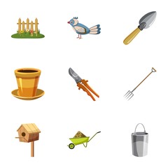 Farm icons set, cartoon style