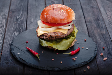 Homemade hamburger with fresh vegetables