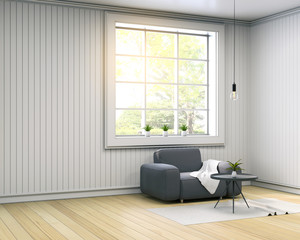 Interior design of  living room , scandinavian style.gray sofa on white room, 3d render.